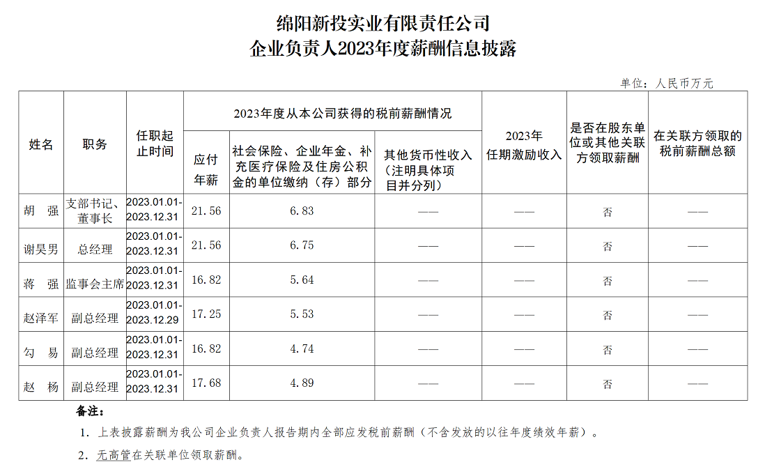 綿陽新投實業(yè)有限責(zé)任公司企業(yè)負責(zé)人2023年度薪酬信息披露_01.png